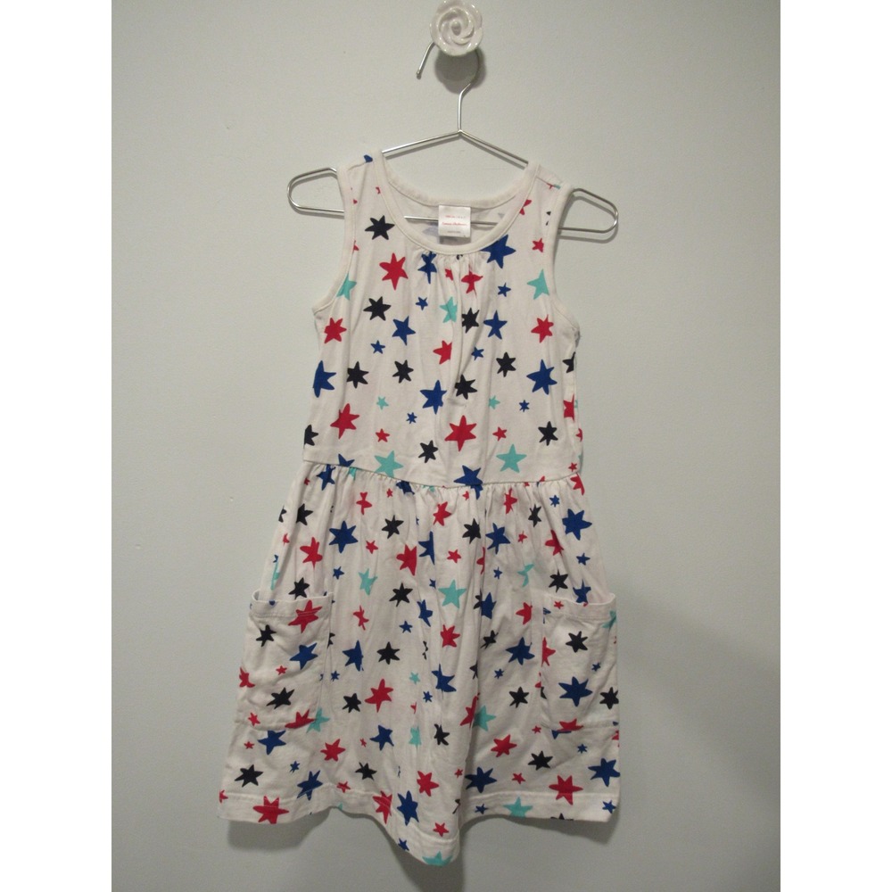 Hanna Andersson Kids Star Sleeveless Pocket Dress White Red Blue 120 US 6-7